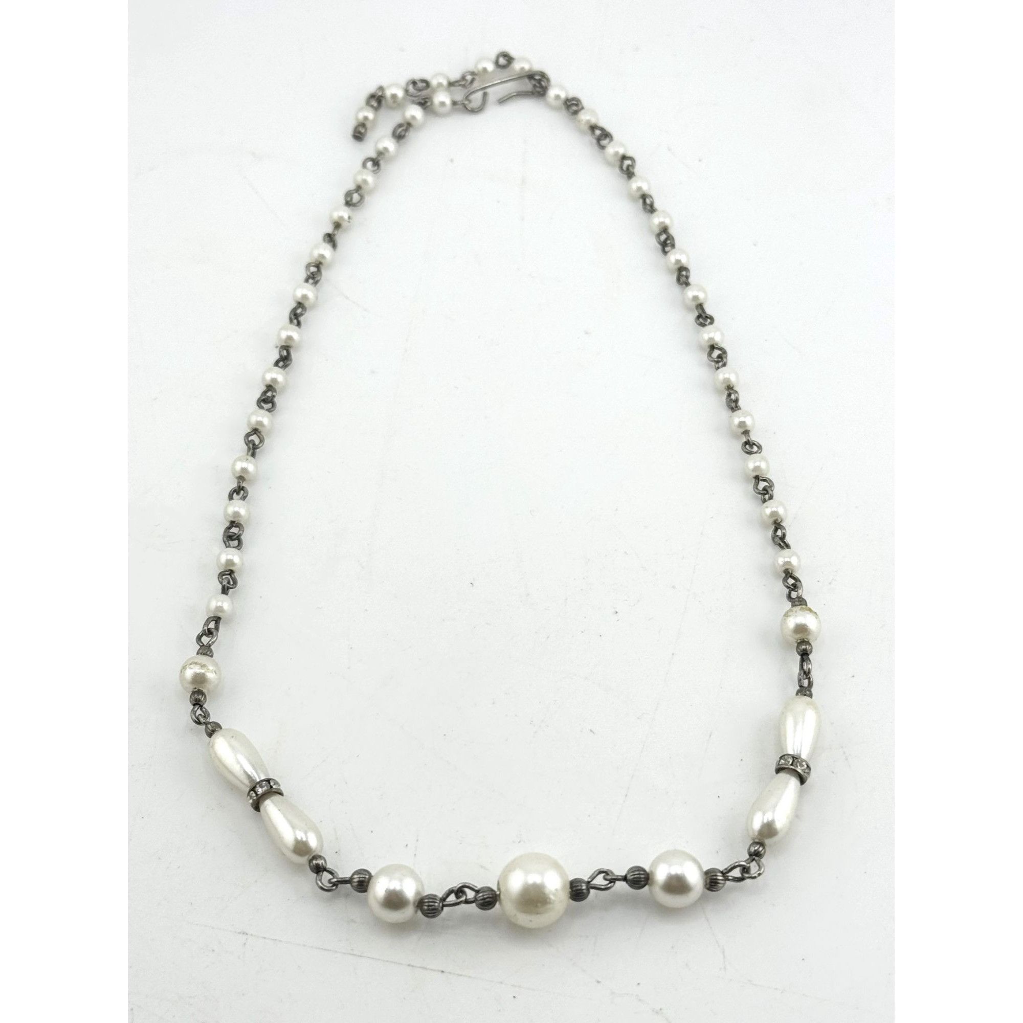 Vintage faux pearl rhinestone collar necklace