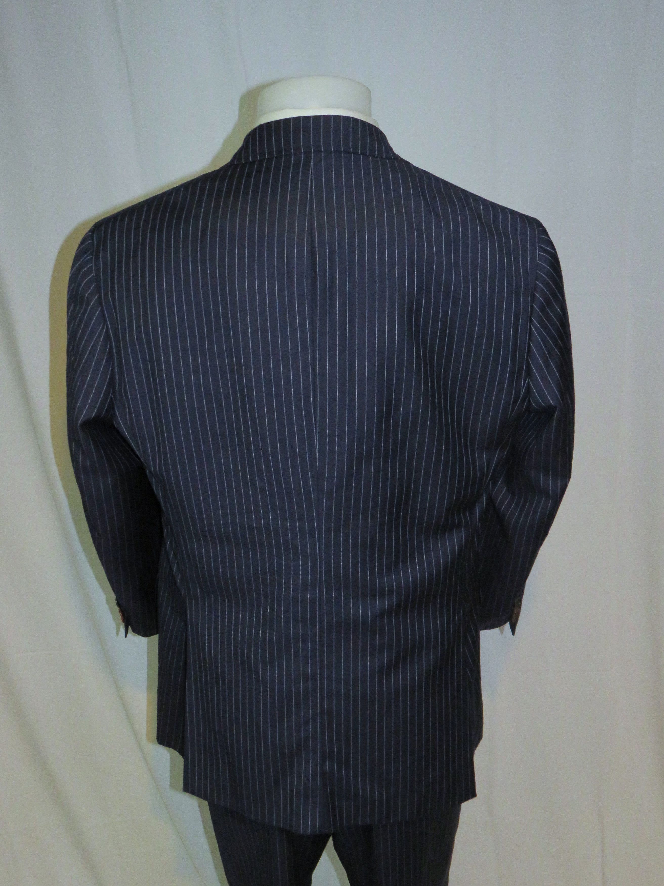Etro Navy Blue Striped Flat Front Three Roll Two Suit 44 Size 44R - 10 Thumbnail