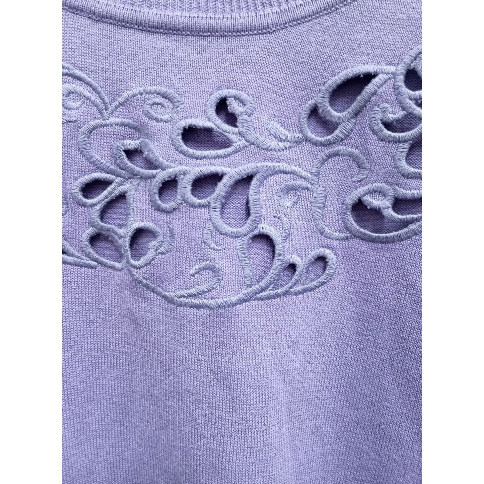 Vintage Roaman's Sweater Size 1X Purple BOHO Embroidered Eyelet Balloon Sleeve Womens Size XL / US 12-14 / IT 48-50 - 3 Thumbnail