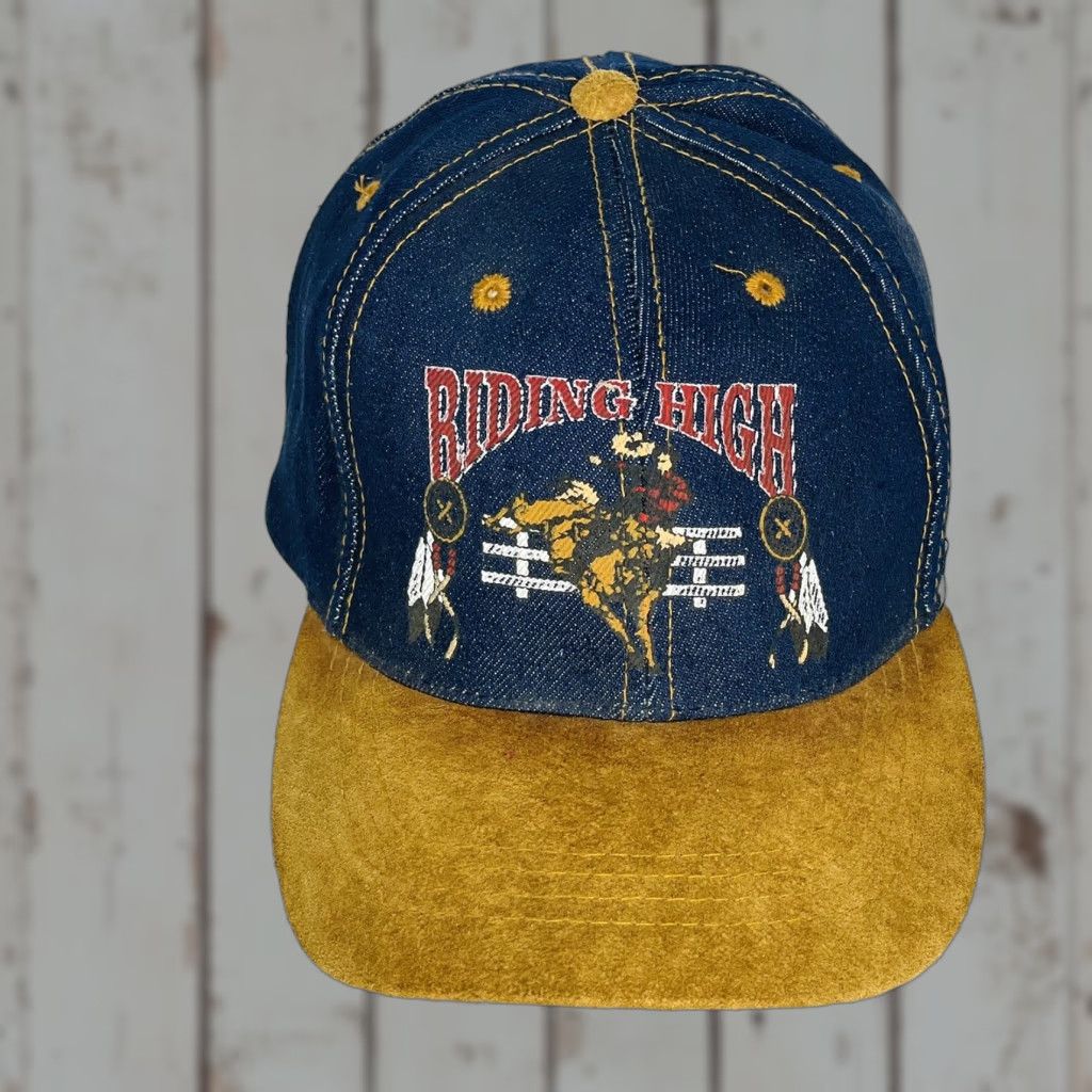 Vintage Otto Baseball Hat Leather Strap Back Adjustable Denim 6 Panel Tan Bill Size ONE SIZE - 1 Thumbnail