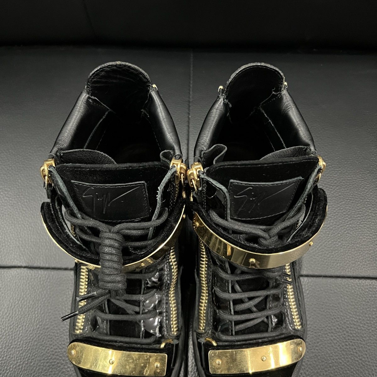 Giuseppe Zanotti Giuseppe Zanotti GZ Double Buckle Patent Silk High Tops Size US 7 / IT 37 - 10 Thumbnail