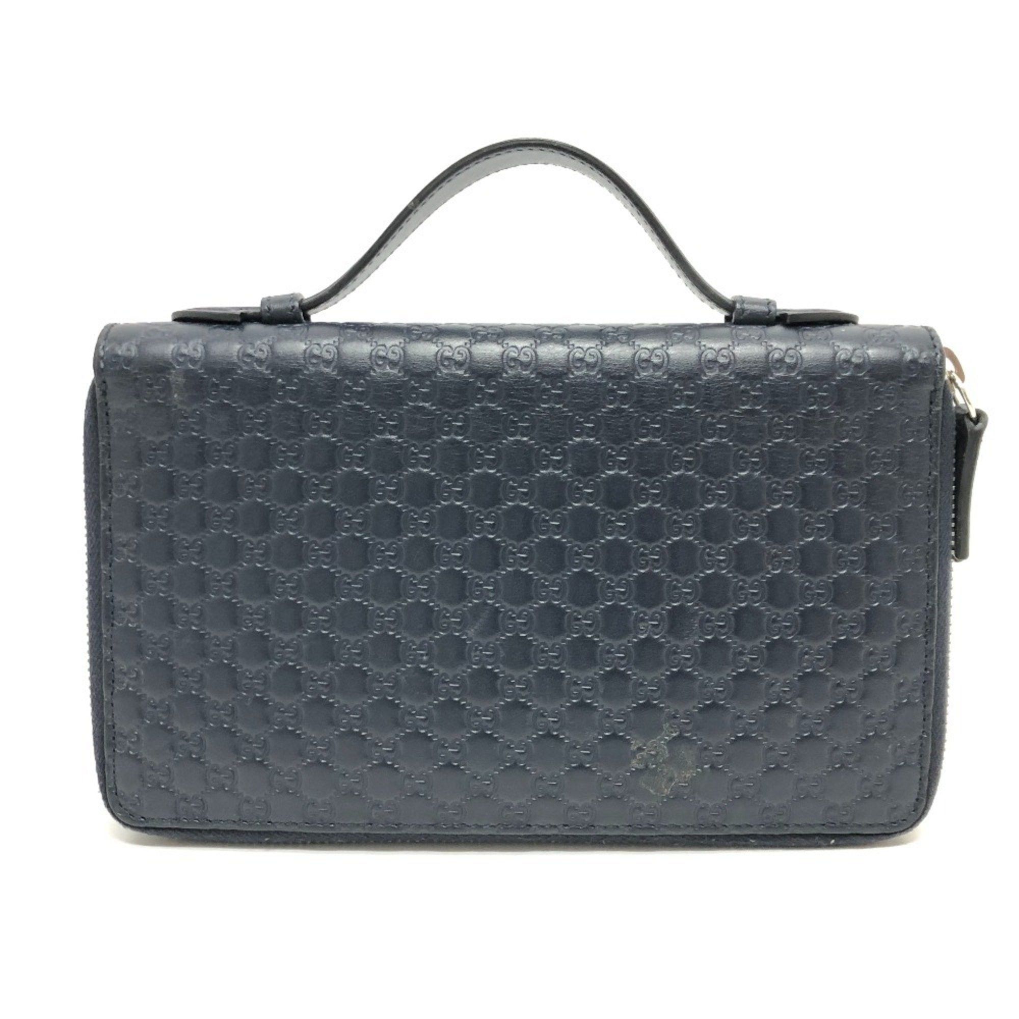Gucci GUCCI 449246 GG Micro Guccissima Travel Case Handbag Wallet Long Shima Leather Men's Navy Size ONE SIZE - 1 Thumbnail