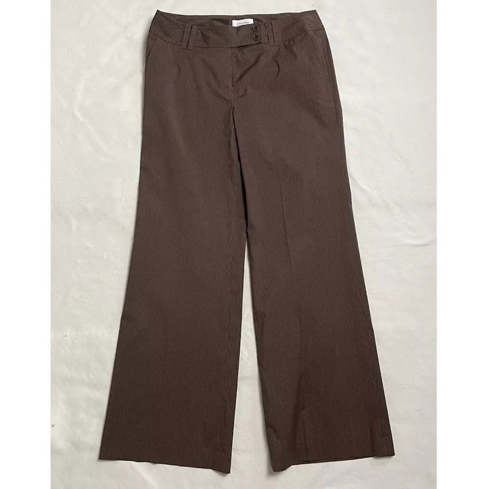 Calvin Klein Calvin Klein Straight Leg Brown Striped Cotton Pants Size 8 Size 30" / US 8 / IT 44 - 3 Thumbnail