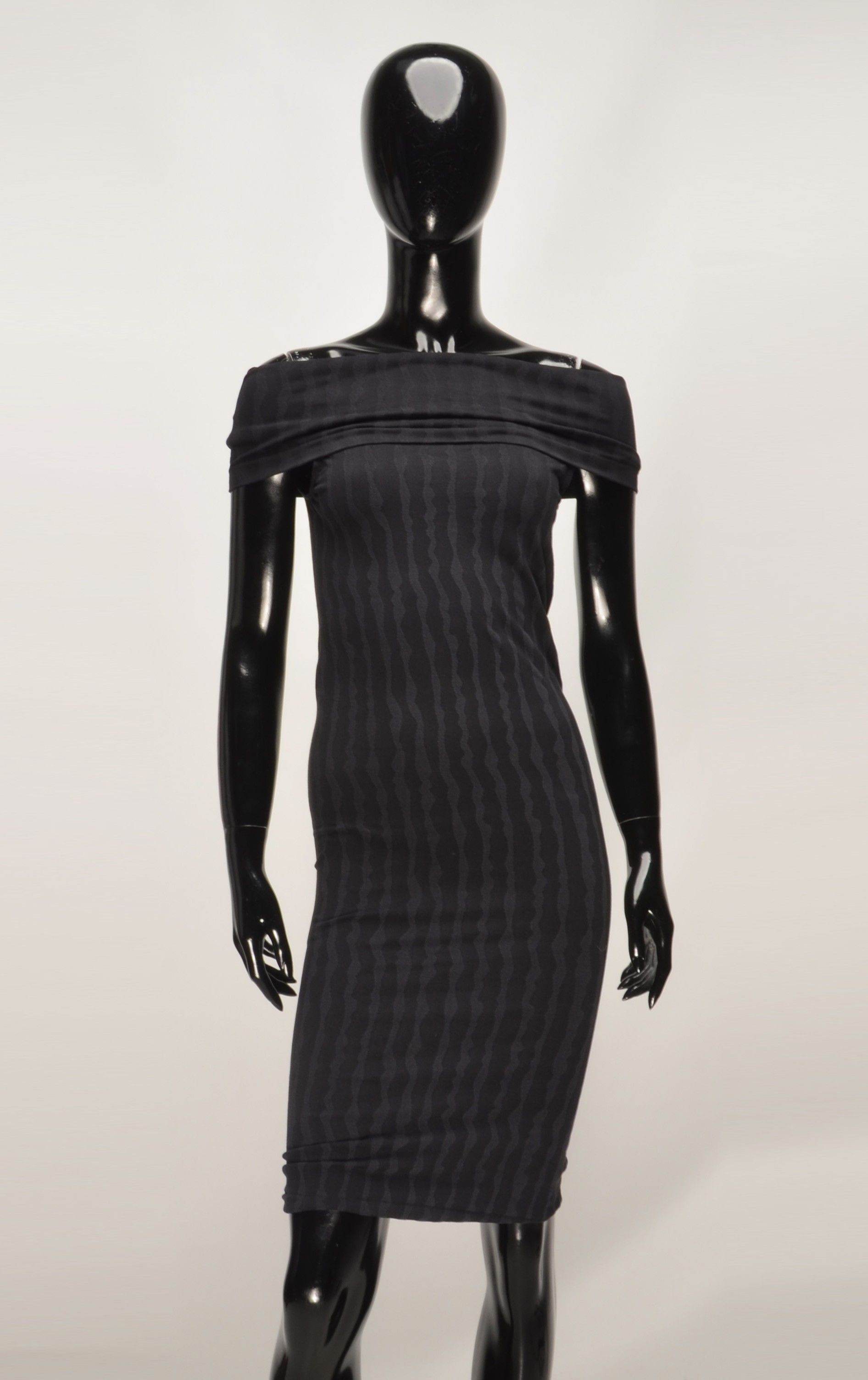 Wolford Wolford Striped Off Shoulders Dark Gray Bodycon Dress Size XS / US 0-2 / IT 36-38 - 1 Thumbnail