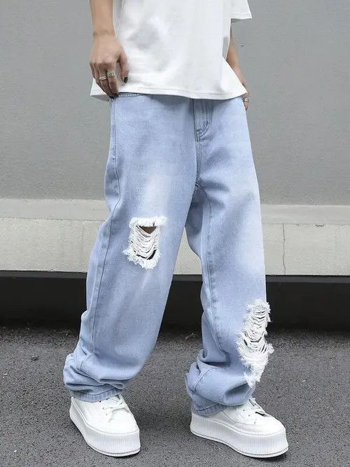Jean Distressed Y2K ripped light jeans EDGY Size US 34 / EU 50 - 2 Thumbnail