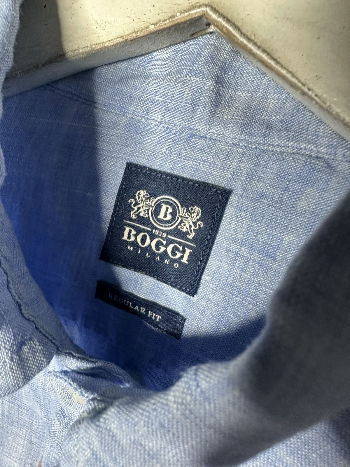 Boggi Boggi Milano Linen Shirt Men S Blue Button Down Long Sleeve Size US S / EU 44-46 / 1 - 4 Thumbnail