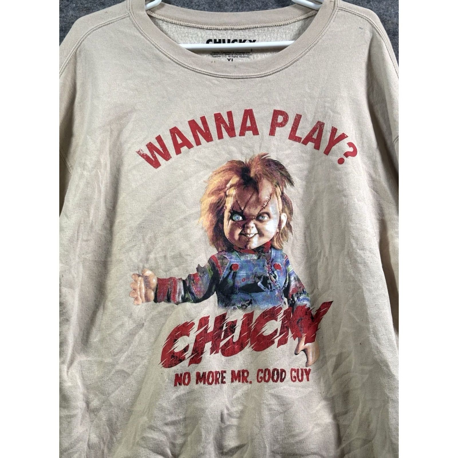 Vintage Chucky Women's Beige Horror Sweatshirt XL Pullover Crew Neck Embroidered Double-Sided Regular Size XL / US 12-14 / IT 48-50 - 2 Thumbnail