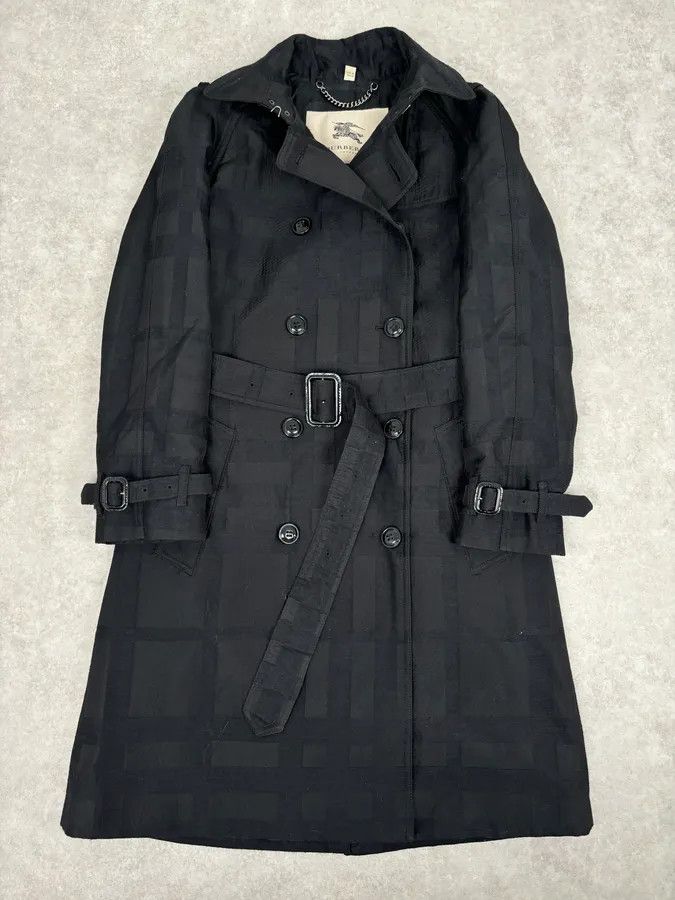 Burberry FW2009 Burberry Prorsum Black Wool Tonal Check Trench Coat Size S / US 4 / IT 40 - 1 Thumbnail