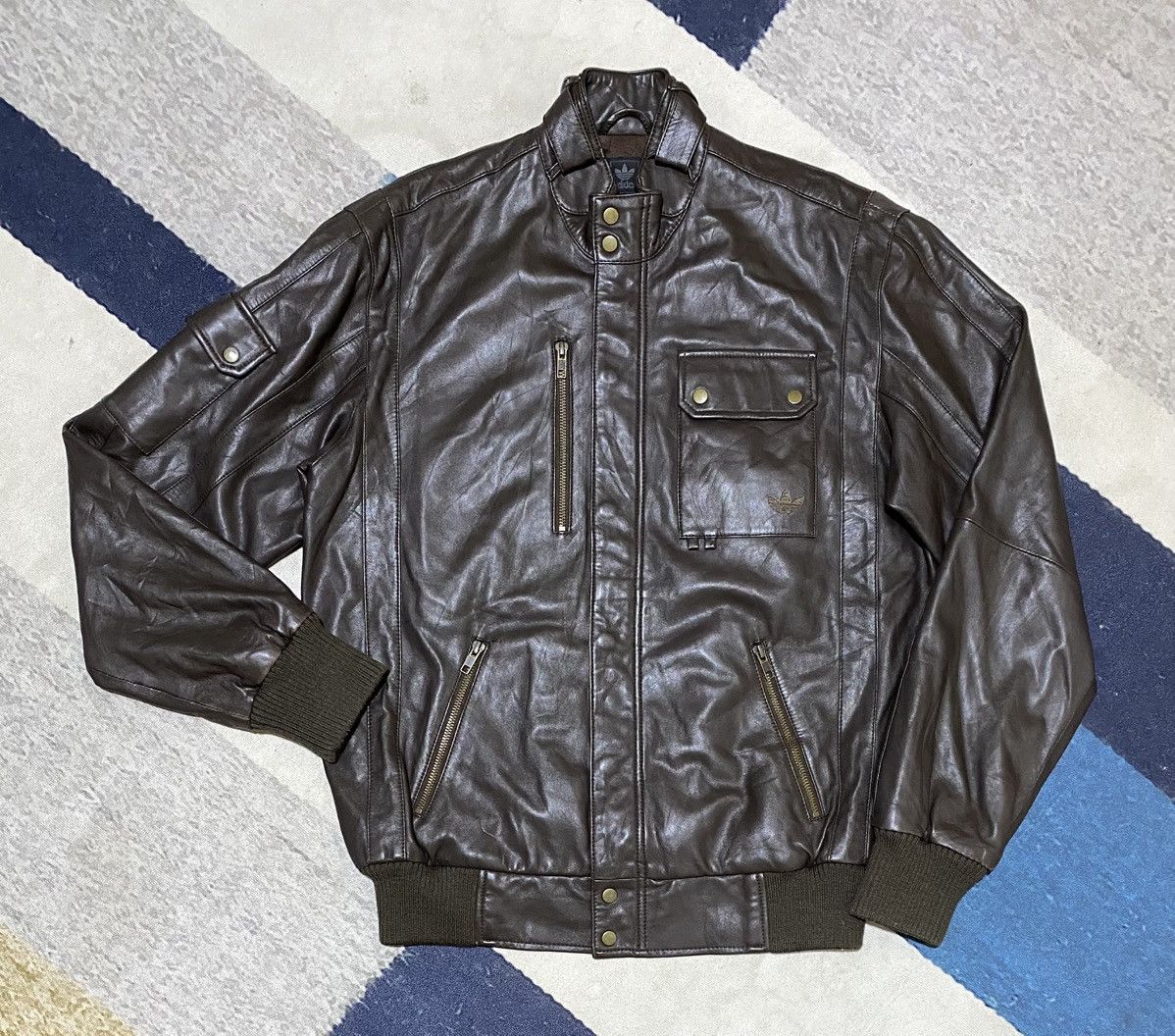 Adidas × Vintage Bomber Adidas Vintage Leather Jacket Sapporo 72