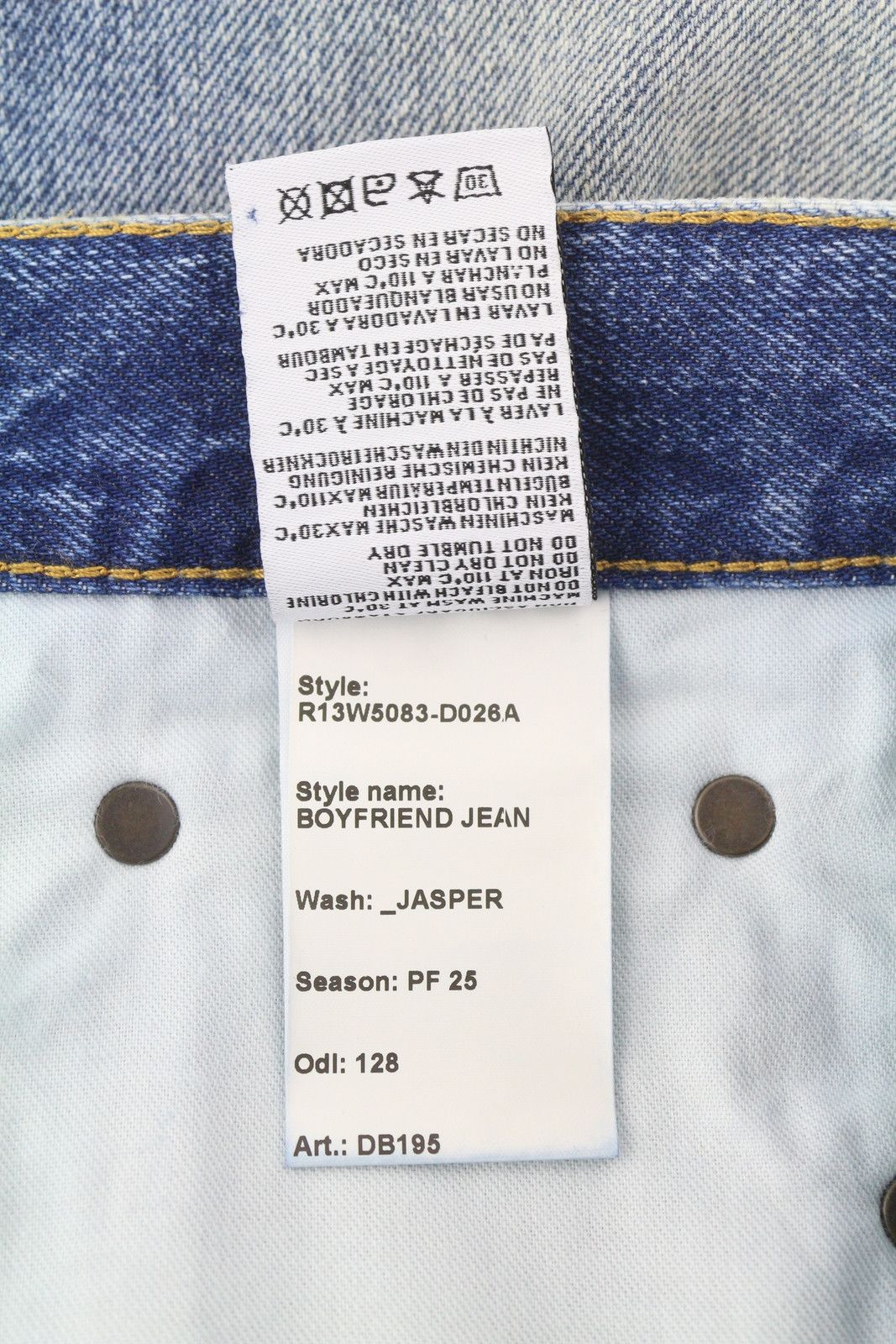 R13 BOYFRIEND 23 Jasper Whiskers Faded Zip Blue PF25 86670 Size 23" - 8 Thumbnail