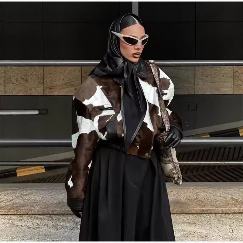 Other Retro Cow Print Zipper Autumn Streetwear Coat Jacket Size S / US 4 / IT 40 - 7 Thumbnail