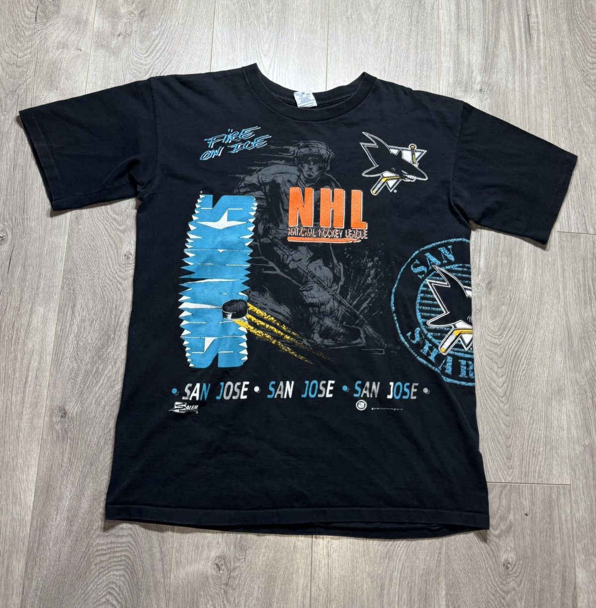 Vintage San Jose Sharks Bulletin Athletic All Over Print Tee