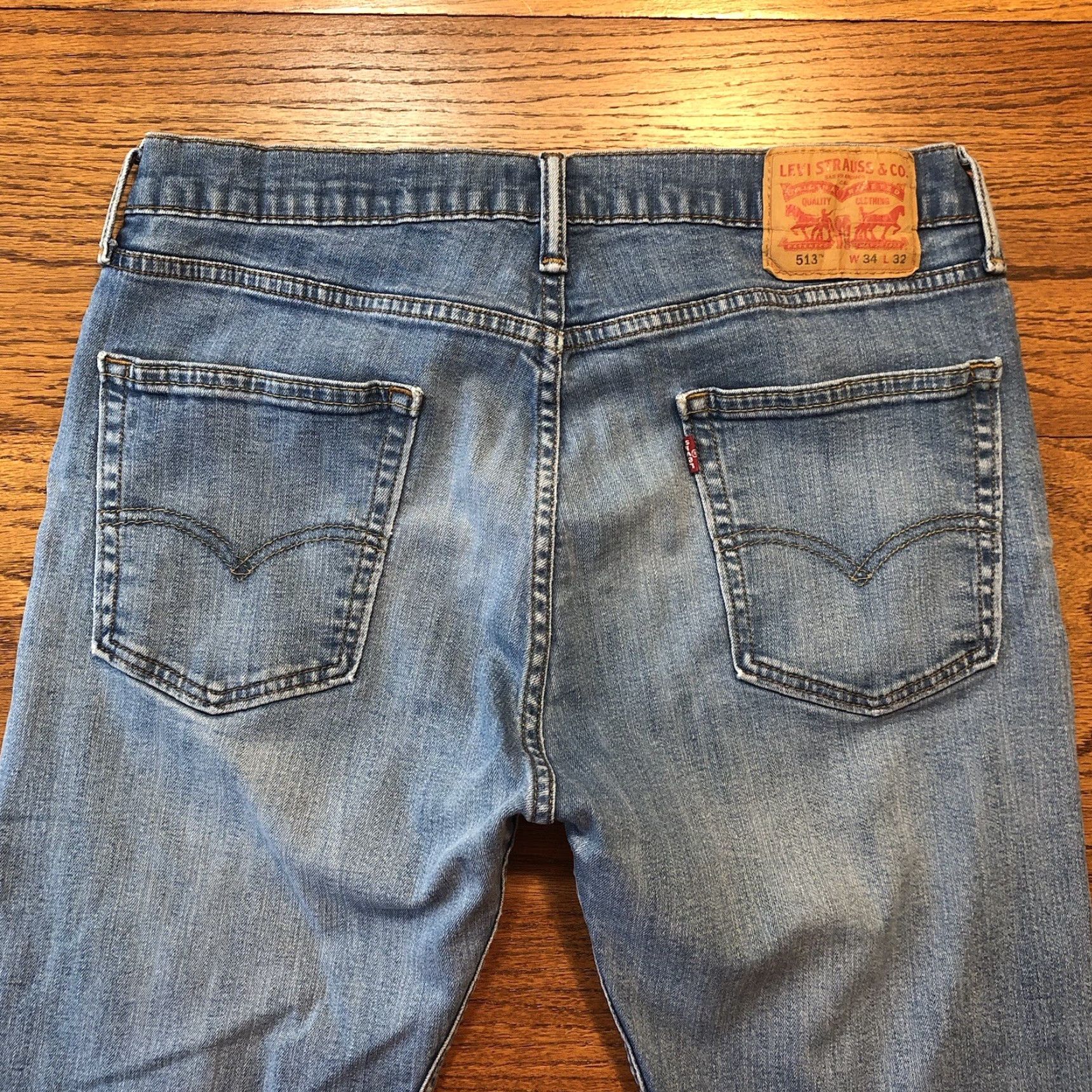 Levi's Levi's 513 Slim Straight Jeans Mens 34x32 Light Blue Denim 5-Pocket Zip Belt Loops Regular Straight Cotton Blend Classic Western 90s USA Ranch Car Size US 34 / EU 50 - 3 Thumbnail
