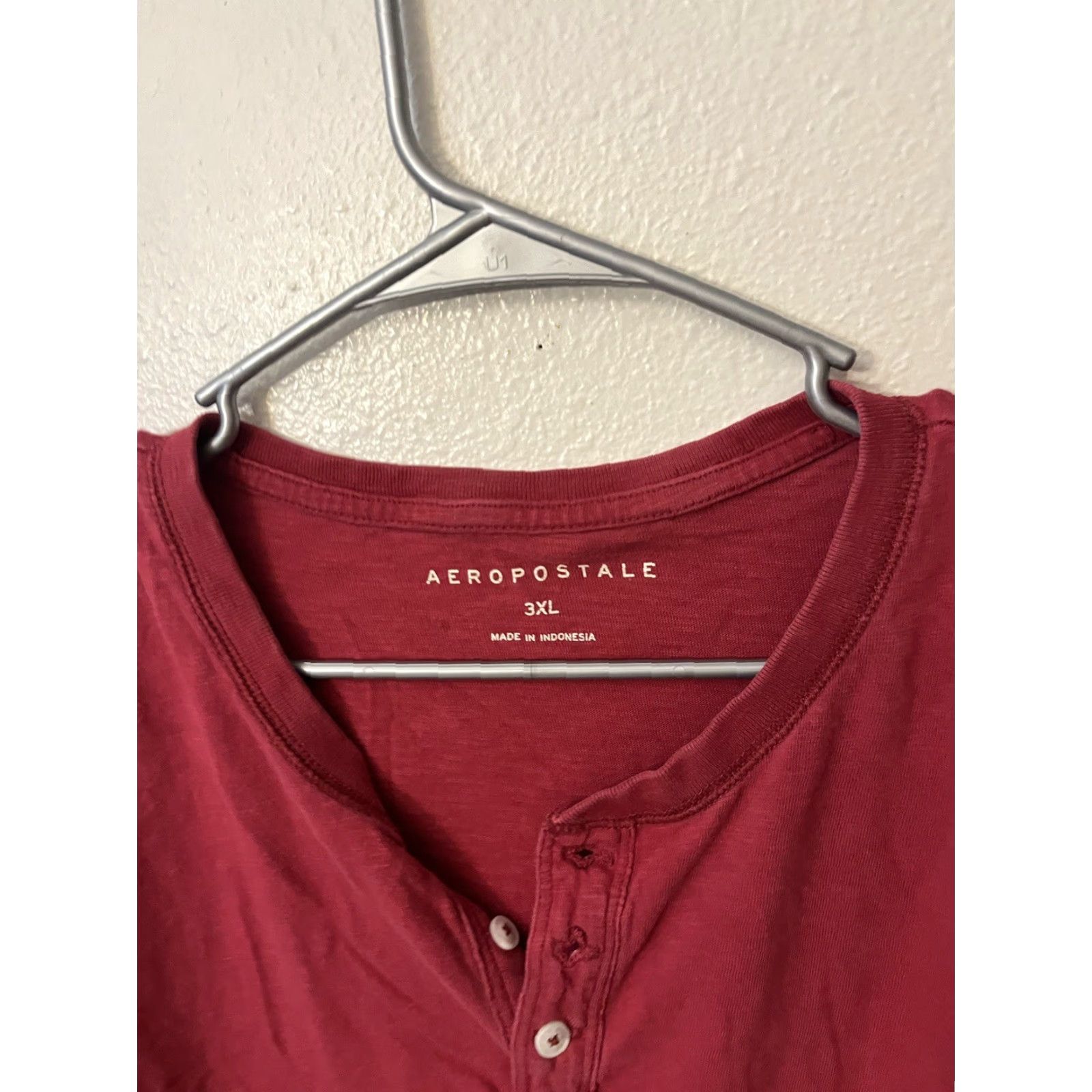 Aeropostale Aéropostale Men’s Henley T-Shirt – 3XL – Red – Lightweight Cotton Knit with Logo – Regular Fit – Shirt Size US XXL / EU 58 / 5 - 3 Thumbnail