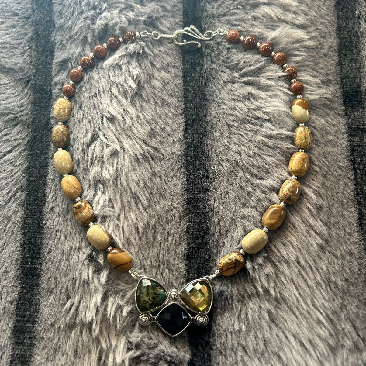 Handmade Handcrafted picture jasper goldstone faceted dome necklace Size ONE SIZE - 7 Thumbnail