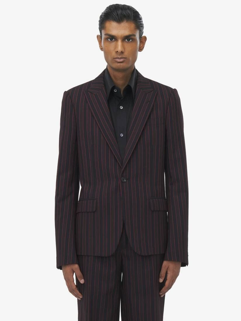 Alexander McQueen o1srvl11e0226 Shadow Stripe Single-Breasted Jacket Bordeaux Size US L / EU 52-54 / 3 - 2 Thumbnail