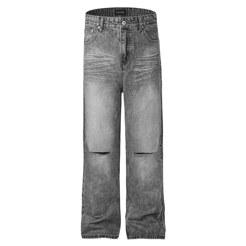 Vintage Men's washed distressed loose wide-leg ripped straight jeans Size US 32 / EU 48 - 1 Thumbnail