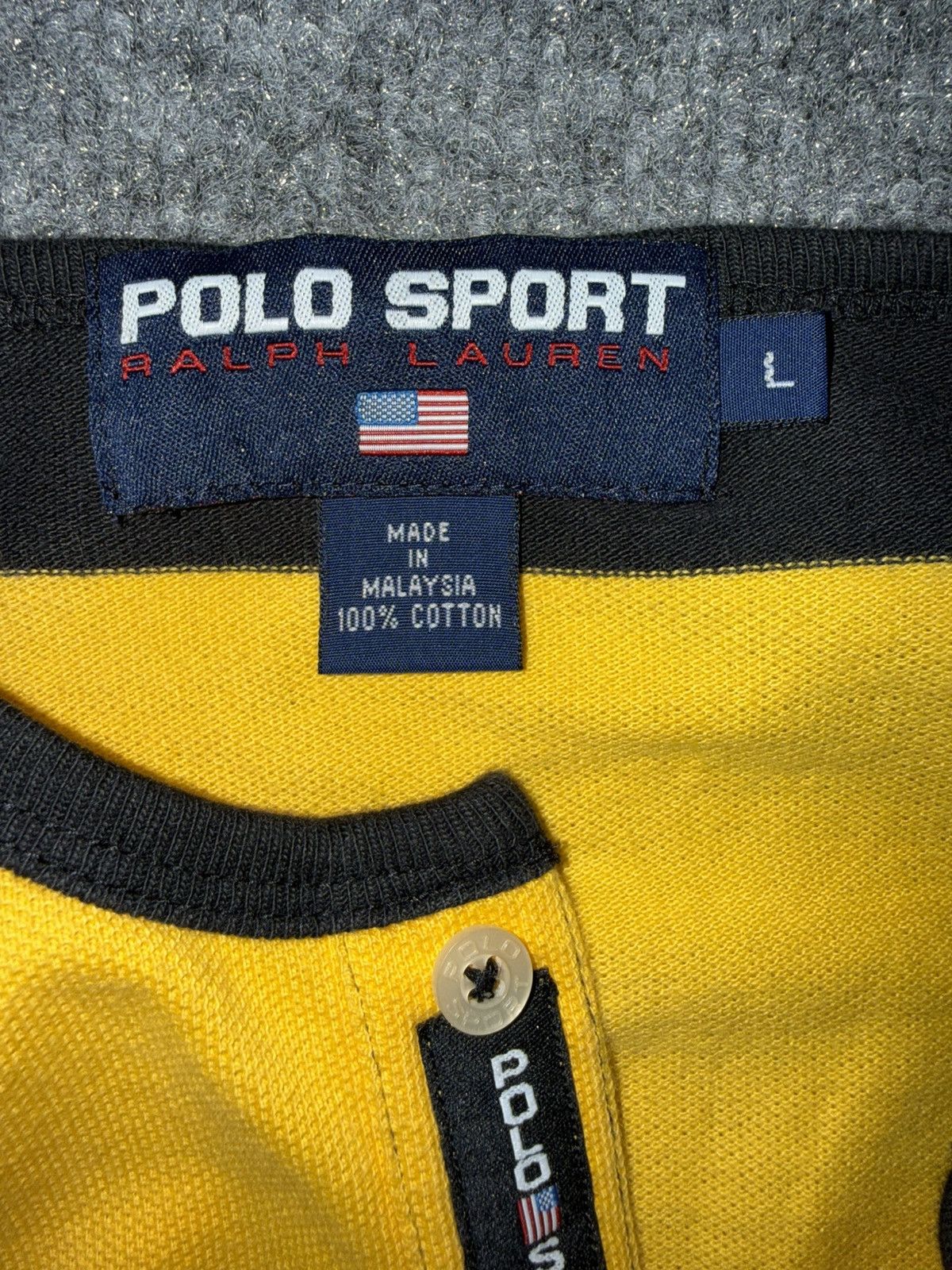 Polo Ralph Lauren Vintage Polo Sport Collarless Rugby Yellow & Black Striped Size US L / EU 52-54 / 3 - 5 Thumbnail