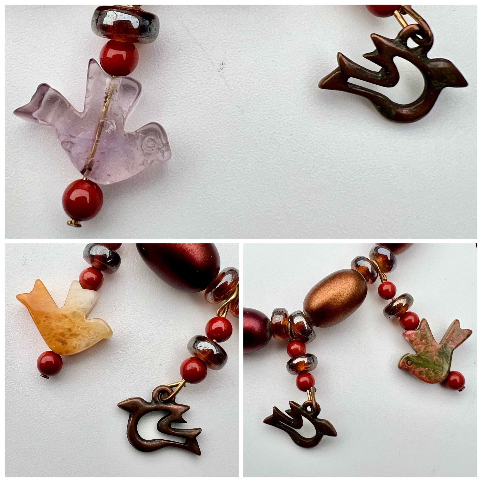 Vintage Vintage Bird Charm Necklace Mixed Beads Orange Copper Tone H Size ONE SIZE - 3 Thumbnail