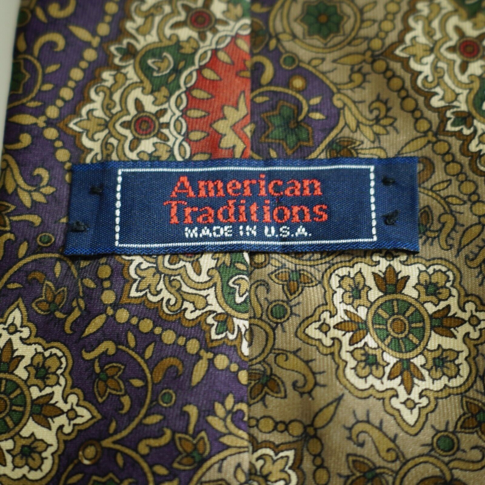 Vintage American Traditions USA Barogue Floral Tan Purple Print Wide Size ONE SIZE - 3 Thumbnail