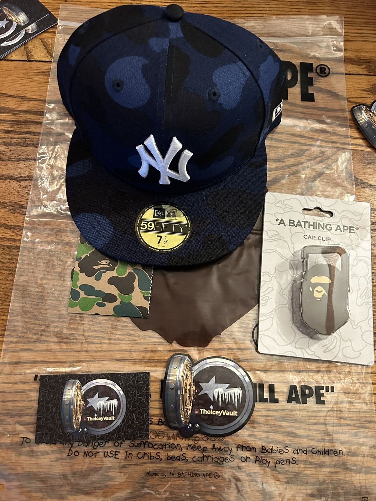 Bape Bape x MLB Blue Camo NYY Fitted Hat | Grailed