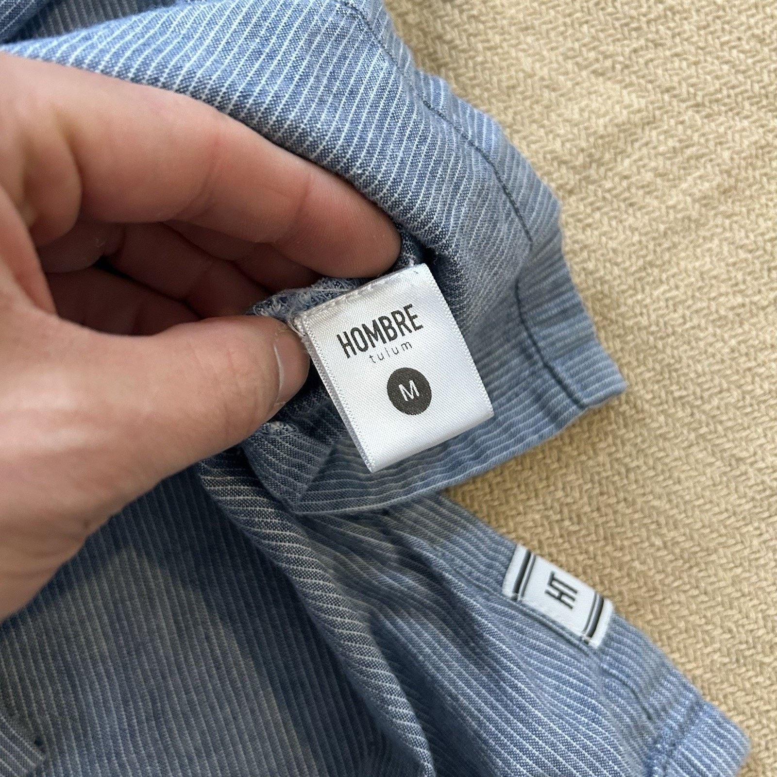 Other Hombre Tulum Chambray Striped Camp Collar Button Up Shirt Size US M / EU 48-50 / 2 - 4 Thumbnail