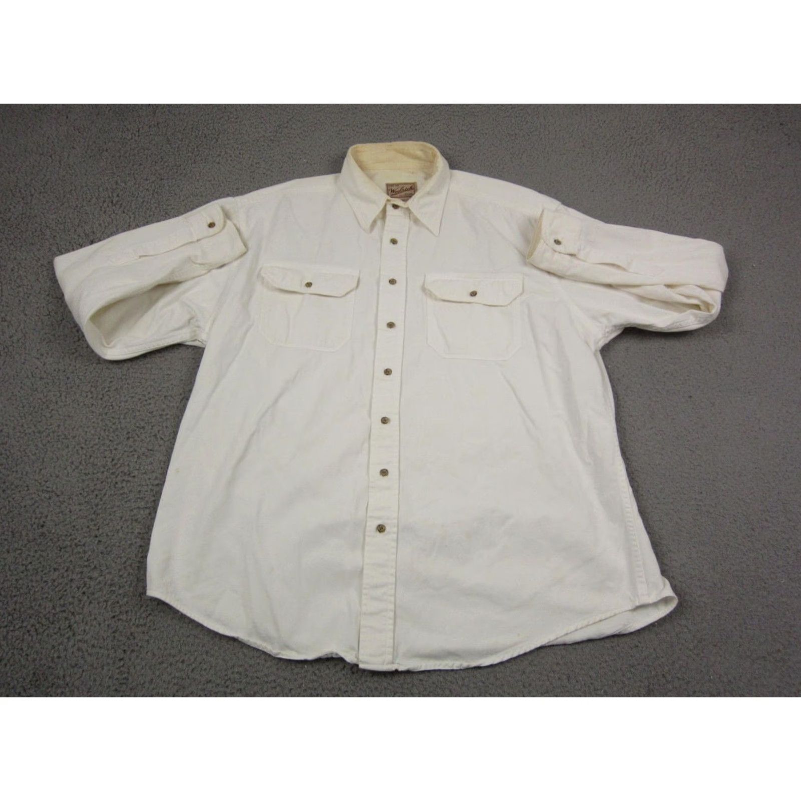 Vintage VINTAGE Woolrich Shirt Men XL Creme Ivory Canvas Button-Up Long Sleeve Collared Western Outdoor Pockets All Seasons Fall Winter Spring Mens Size US XL / EU 56 / 4 - 2 Thumbnail