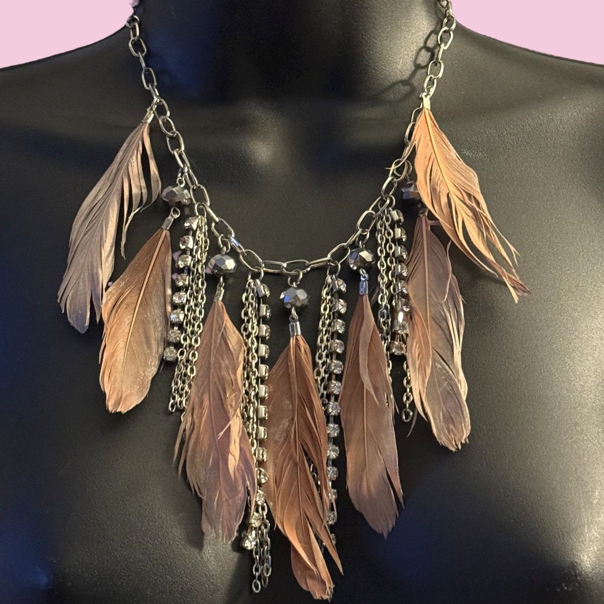 Other Silver tone Bohemian feathers, rhinestones & chains necklace Size ONE SIZE - 1 Thumbnail