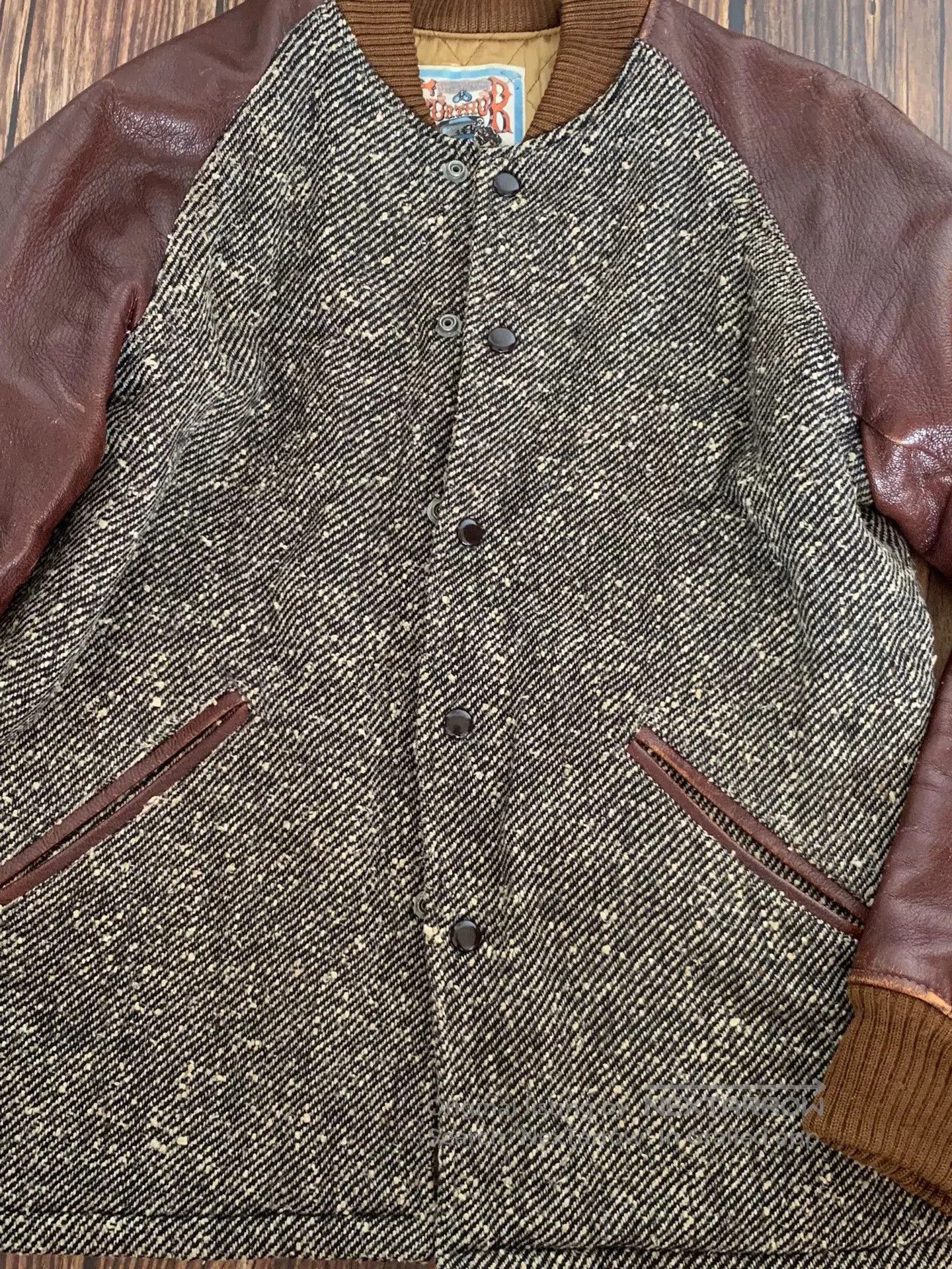 Japanese Brand bootleggers cotton jacket with leather sleeves. Size US M / EU 48-50 / 2 - 3 Thumbnail