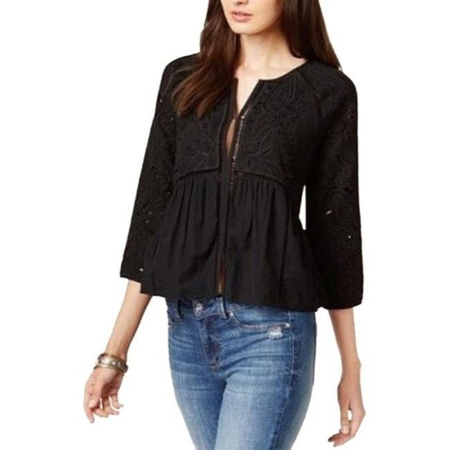 Lucky Brand Lucky Brand Black Crochet Trim Embroidered Jacket Size S / US 4 / IT 40 - 1 Thumbnail