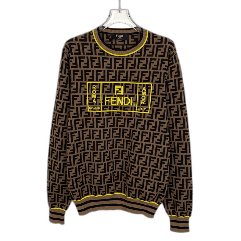 Fendi Fendi Brown Logo Pattern Long Sleeve Knit Sweater Size US S / EU 44-46 / 1 - 1 Thumbnail