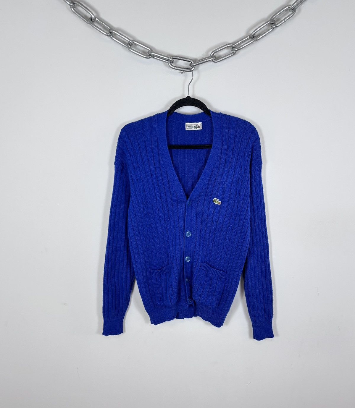 Lacoste Vintage Lacoste Men’s Blue Cable-Knit Wool Cardigan Sweater Size US M / EU 48-50 / 2 - 1 Thumbnail