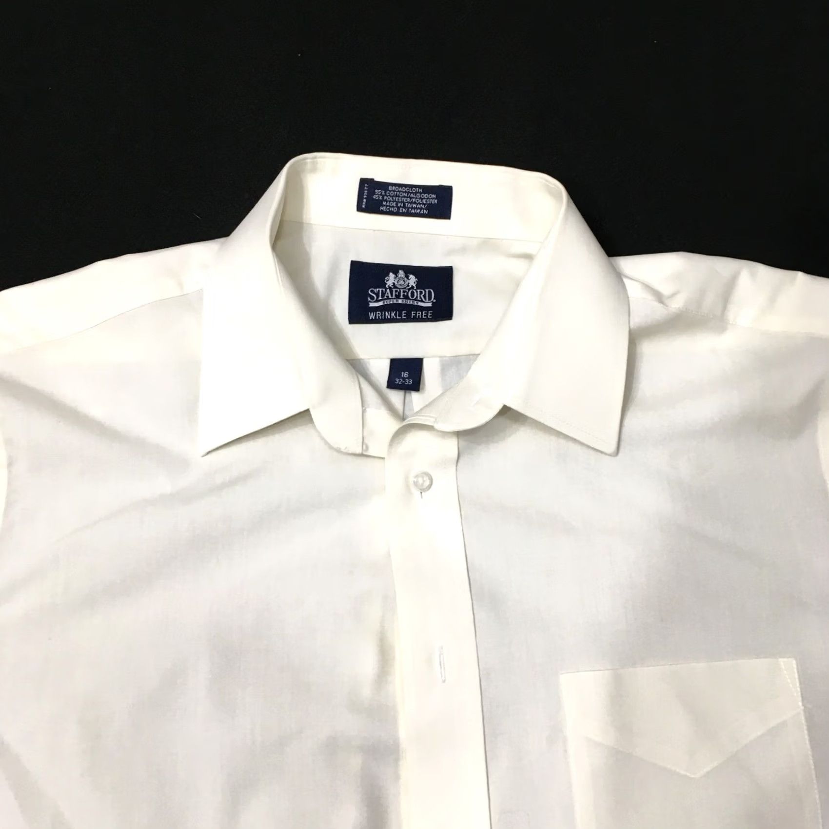 Stafford Stafford Dress Shirt Mens 16 32/33 cream beige Broadcloth STAIN Wrinkle Free Size 42R - 2 Thumbnail