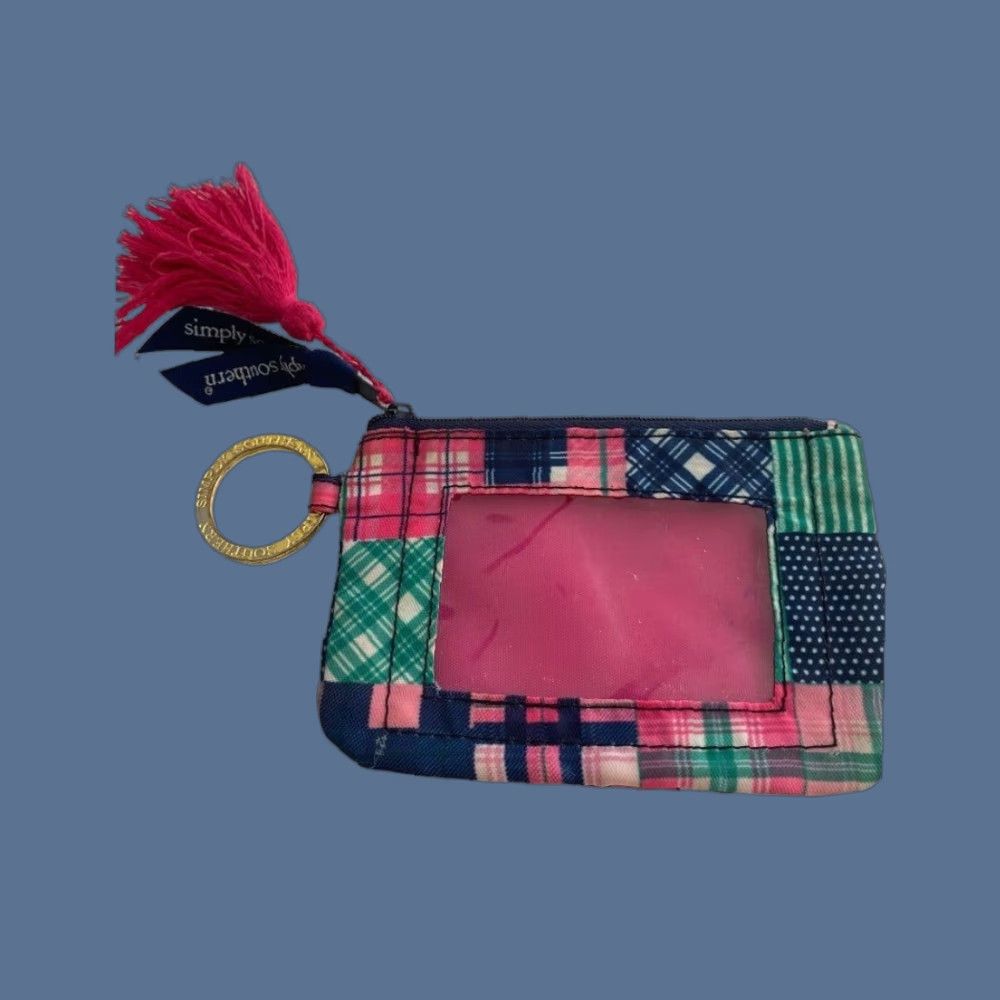 Vintage Simply Southern Plaid Key Chain Card Holder ID Pocket Zip Tassle Size ONE SIZE - 1 Thumbnail