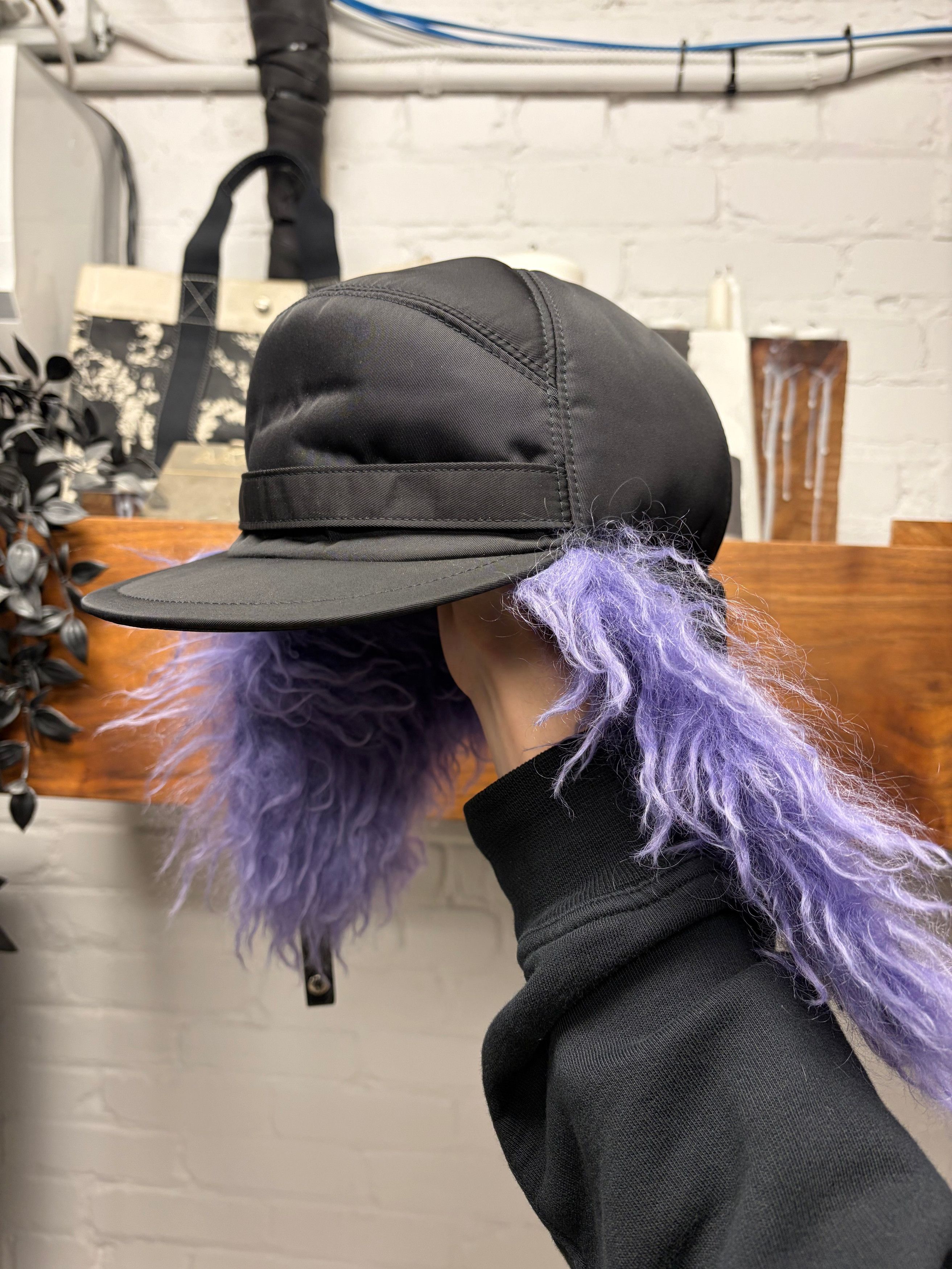 Prada AW2019 Prada Purple Fur Nylon Ushanka ‘Trapper’ Hat Size ONE SIZE - 1 Thumbnail