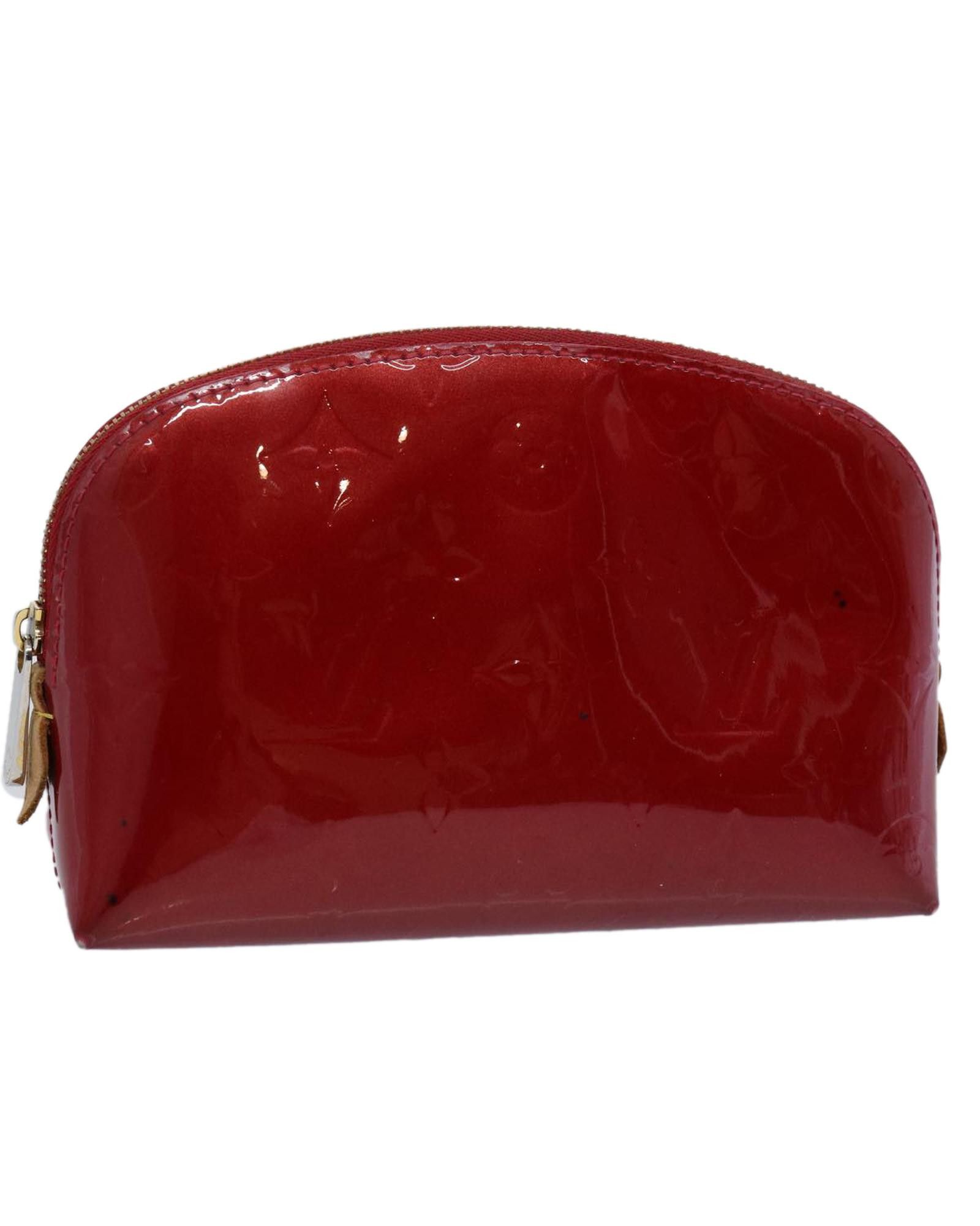 image of Louis Vuitton Stylish Red Patent Leather Cosmetic Pouch, Women's