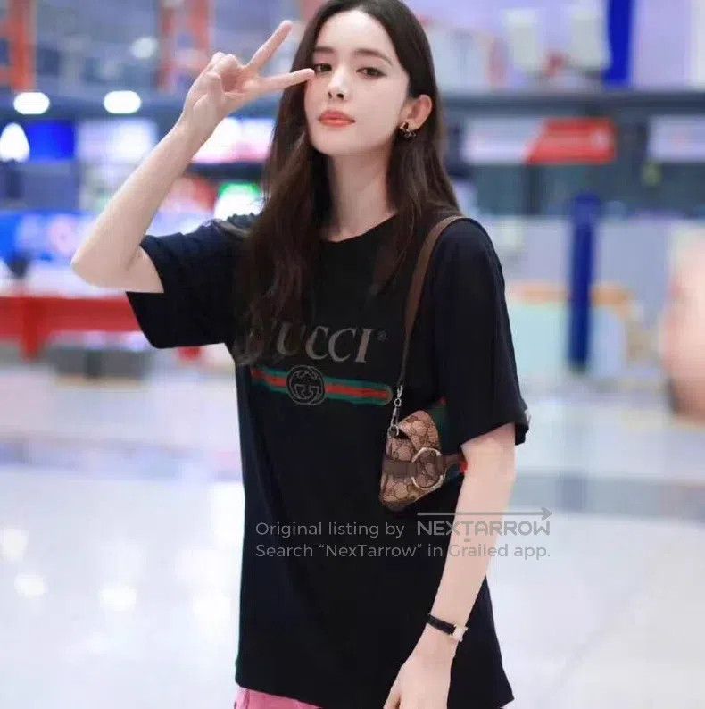 Gucci Gucci Black striped logo letter print cotton round-neck sh Size S / US 4 / IT 40 - 8 Thumbnail