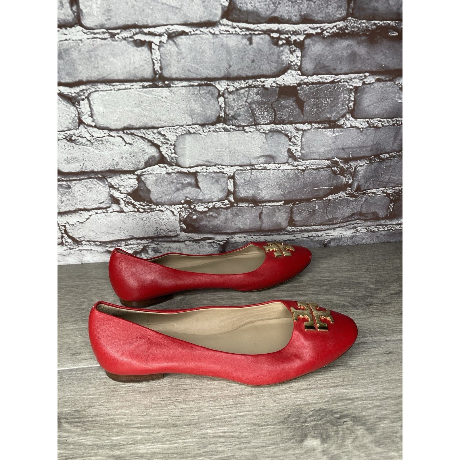 Tory Burch Tory Burch Red Leather Gold Badge Logo Ballet Flats Shoes Wo Size US 8.5 / IT 38.5 - 9 Thumbnail