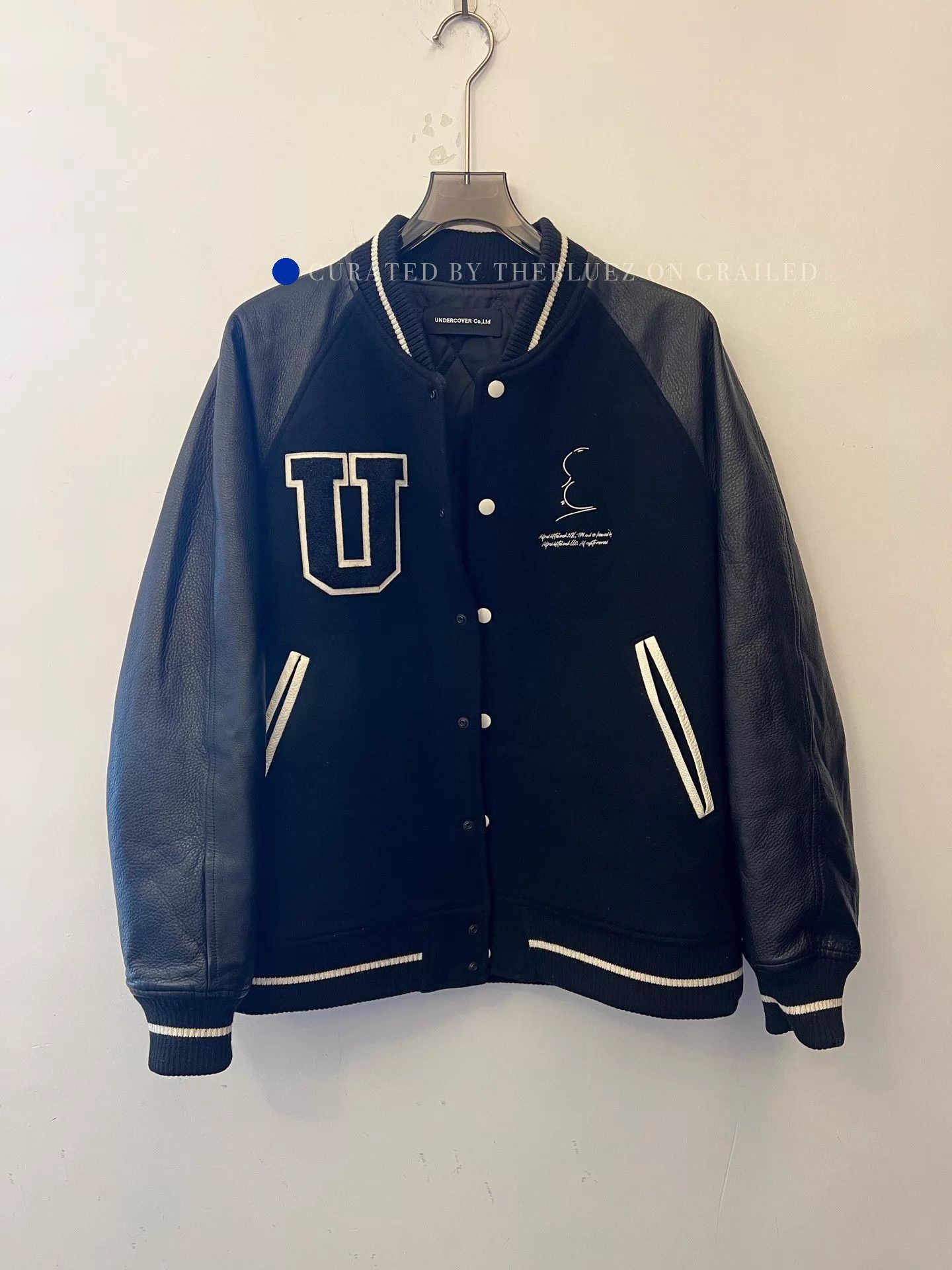 Undercover Black Wool Baseball Jacket with Leather Sleeves Size US L / EU 52-54 / 3 - 1 Thumbnail