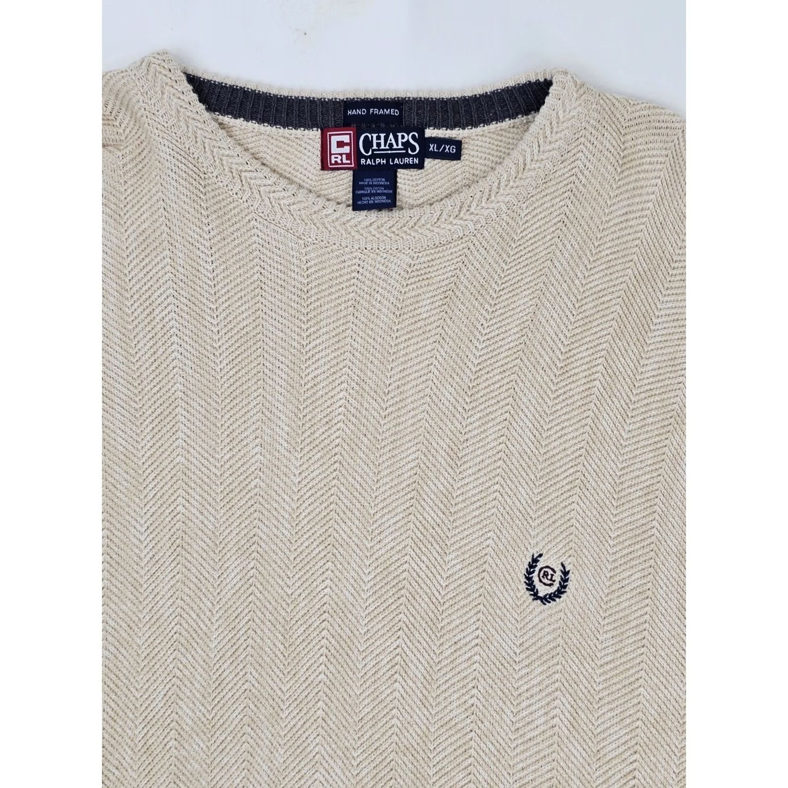 Chaps VTG Chaps Ralph Lauren Hand Frame Sweater Men L Herringbone Beige Ivory Knit Size US L / EU 52-54 / 3 - 4 Thumbnail