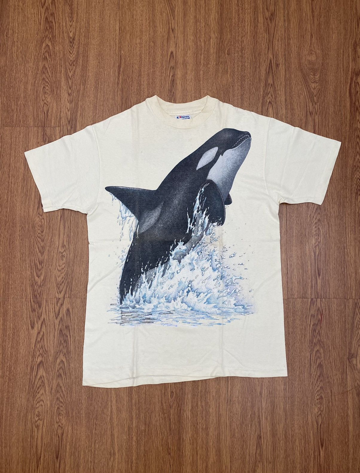 image of Animal Tee Vintage The Orca Killer Whale T-Shirt in Cream/White, Men's (Size Large)