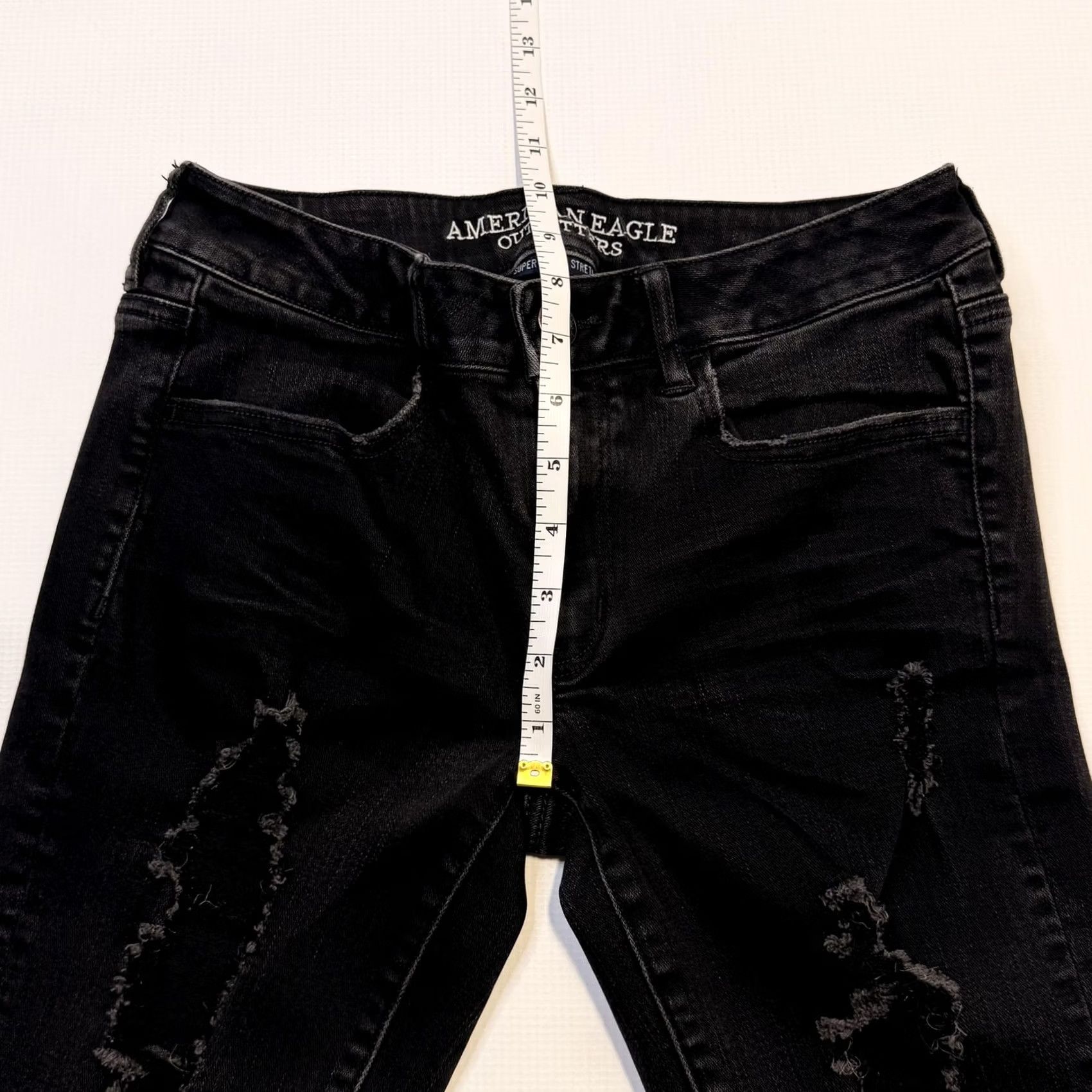 American Eagle Outfitters American Eagle Outfitters Jeans Womens 8 Black Jegging Crop Distressed Hem Stretch Belt Loops 5-Pocket Denim X Slim Size 30" / US 8 / IT 44 - 5 Thumbnail
