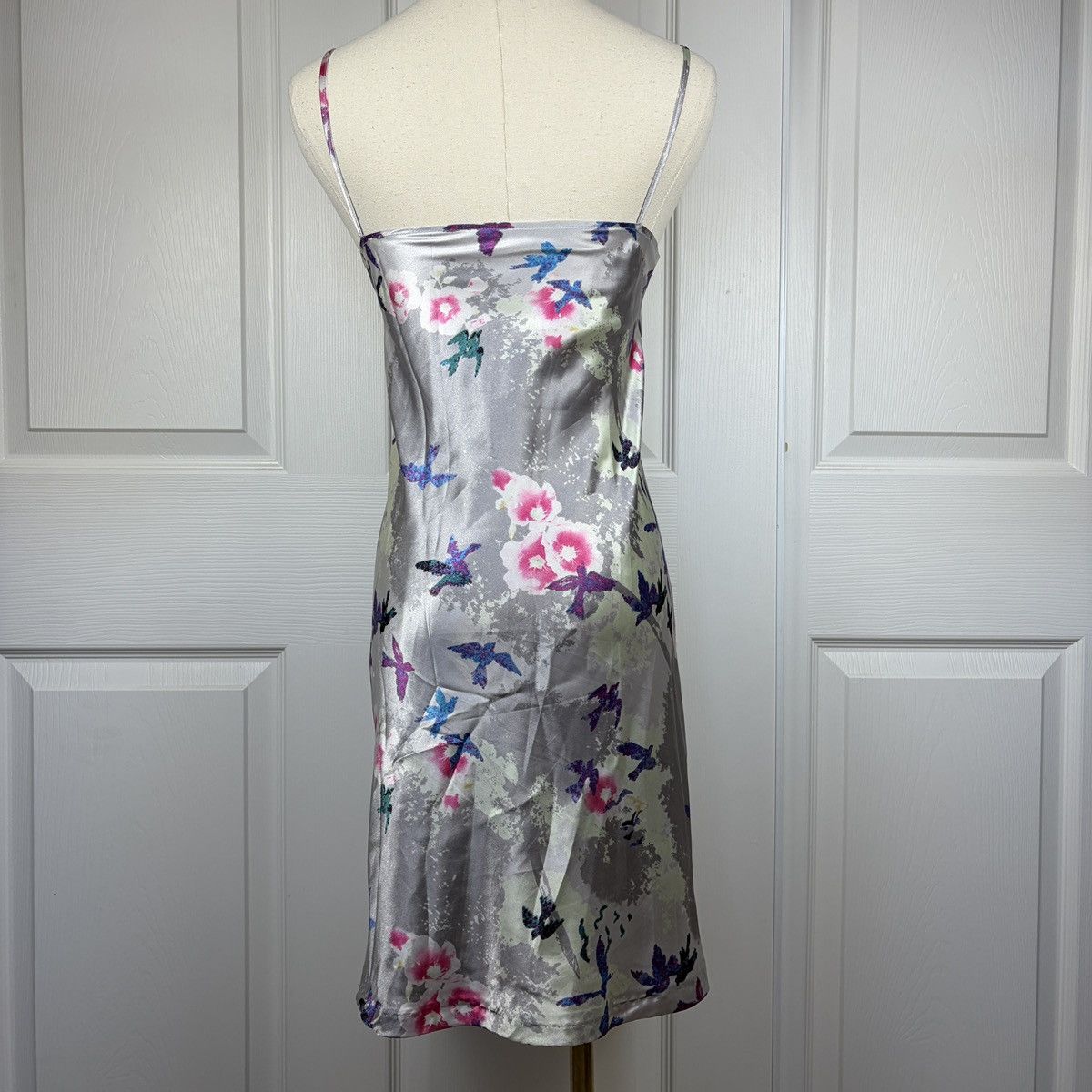 Other Gray satin bird pattern mini slip dress Size L / US 10 / IT 46 - 3 Thumbnail