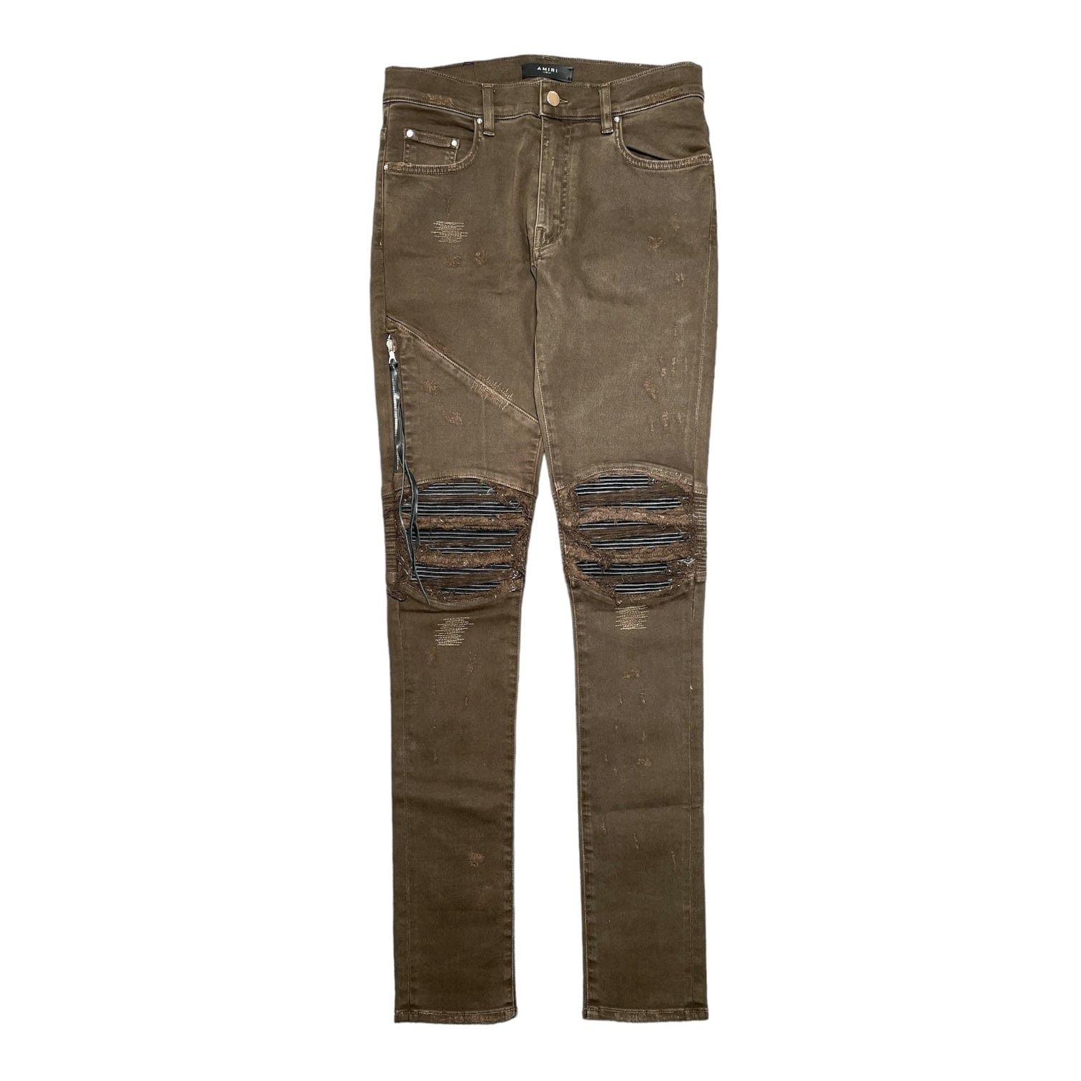 Amiri Amiri MX2 Black Leather Patchwork Jeans Olive Green Size US 30 / EU 46 - 1 Thumbnail