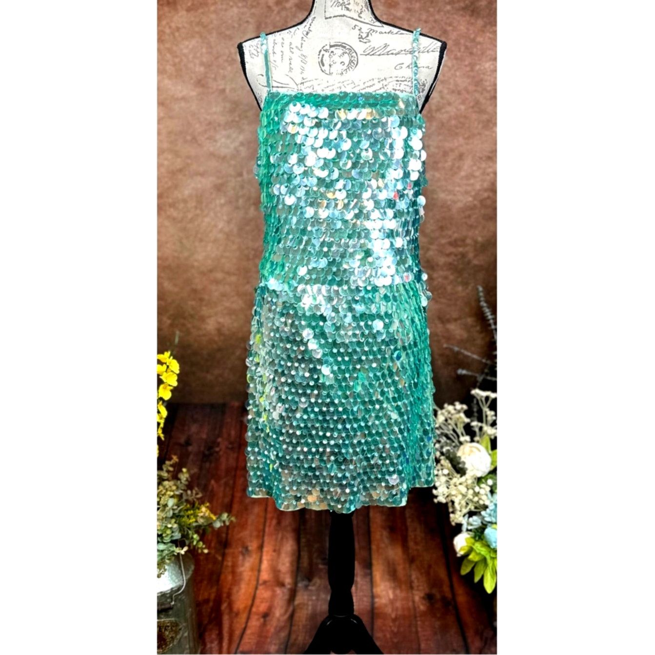 Other Mac Duggal Slim Strap Paillette Sequin Mini Dress Mint M Size M / US 6-8 / IT 42-44 - 3 Thumbnail