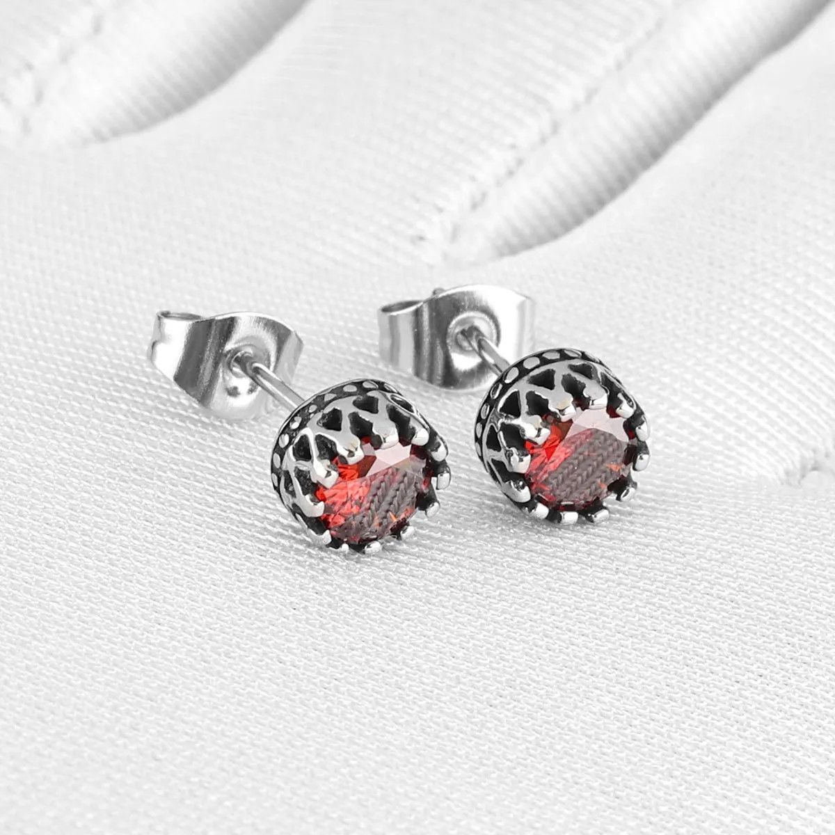 Jewelry Red Tiny Stud Earrings Charm Stainless Steel Earring Gift Size ONE SIZE - 3 Thumbnail