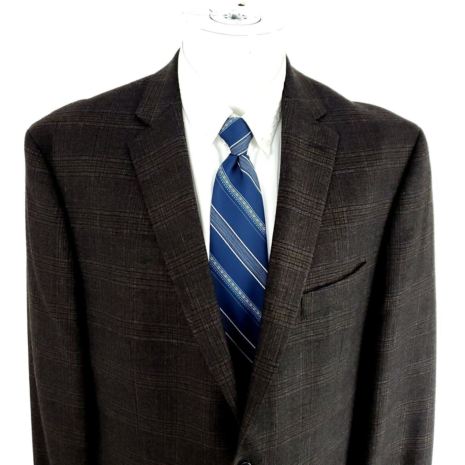 Calvin Klein Calvin Klein Wool 2 Button Sport Coat 44R Brown Plaid Blazer Size 44R - 1 Thumbnail