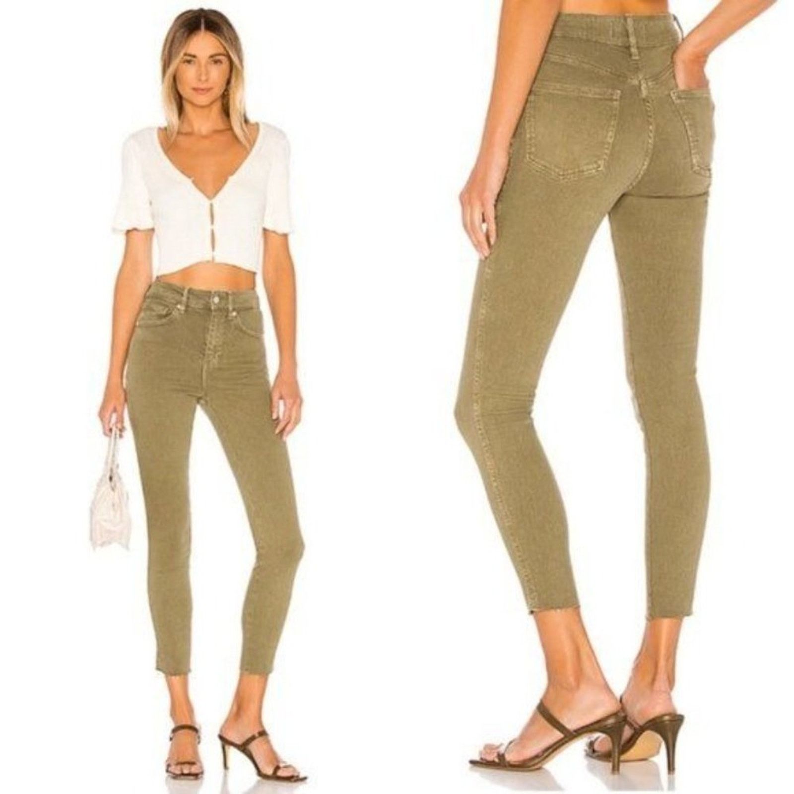 Free People Free People Raw Hem High Rise Jegging 24 Army Green Stretch Size 24" / US 00 / IT 34 - 3 Thumbnail