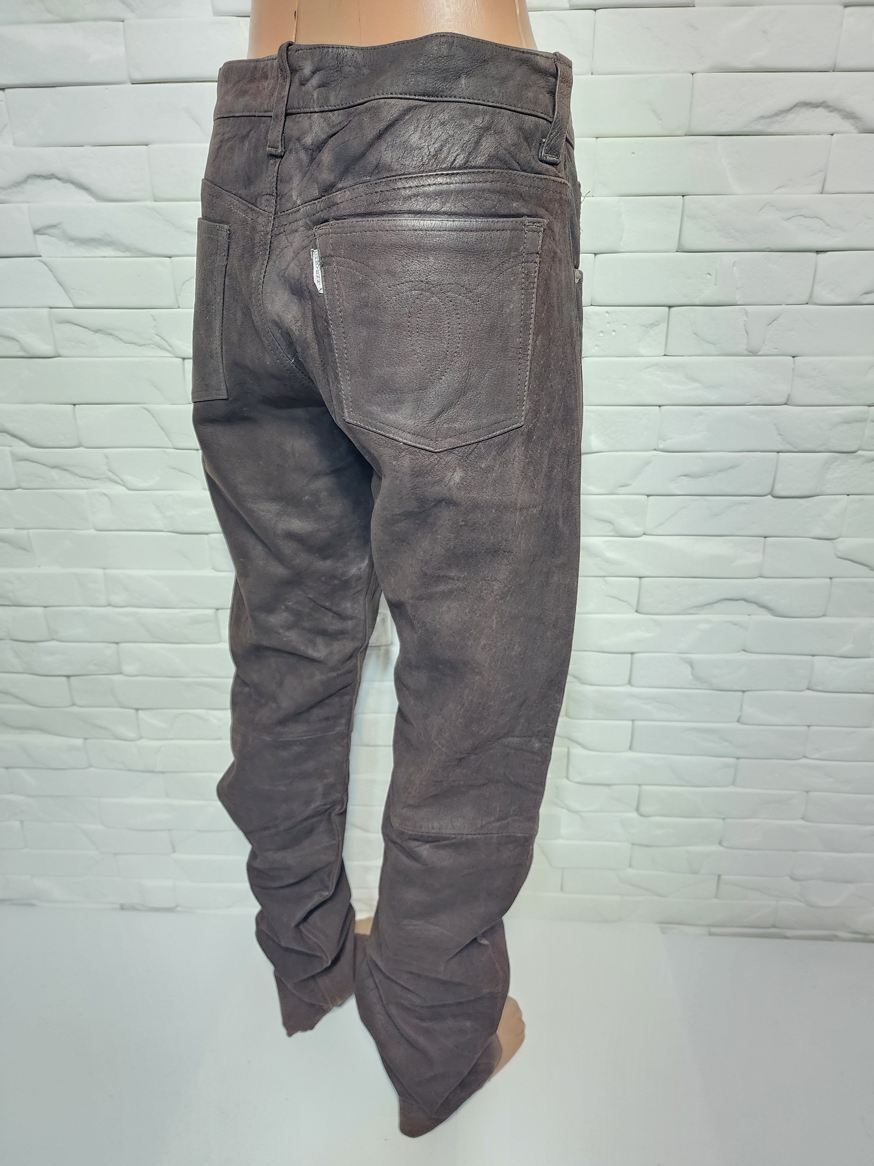 Genuine Leather Men's Brown Nubuck Leather Pants: Denim Cut, Size US 33 - 5 Thumbnail