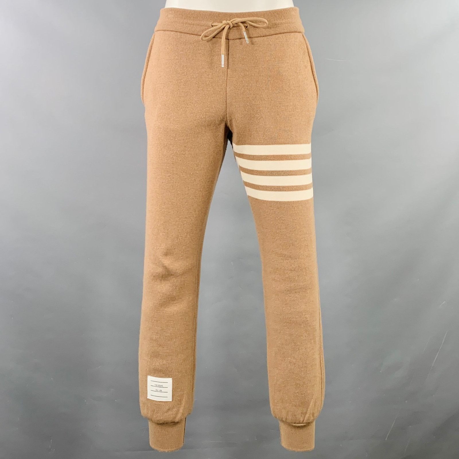 Thom Browne THOM BROWNE Brown Cream Cotton Blend Stripe Casual Pants Size 25" / US 0 / IT 36 - 1 Thumbnail